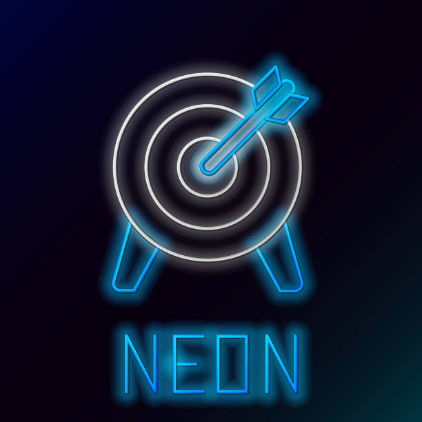 istock Glowing neon line Target financial goal concept icon isolated on black background. Symbolic goals achievement, success. Colorful outline concept. Vector 2151769841