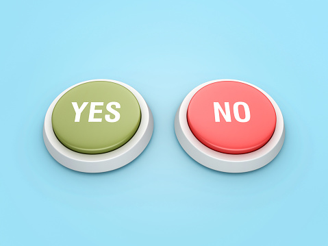 Yes No Push Button - Colored Background - 3D Rendering
