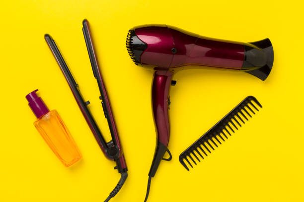 istock Hair tools with thermo protection on color background, top, view 2151770191