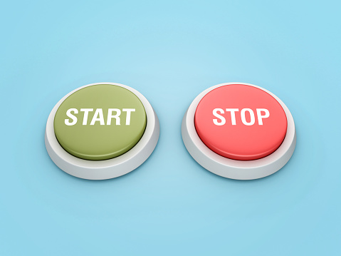 Start Stop Push Buttons - Colored Background - 3D Rendering
