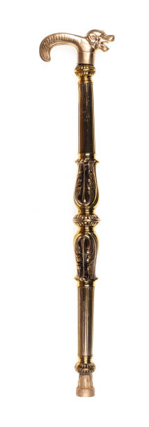 golden walking cane isolated on white background