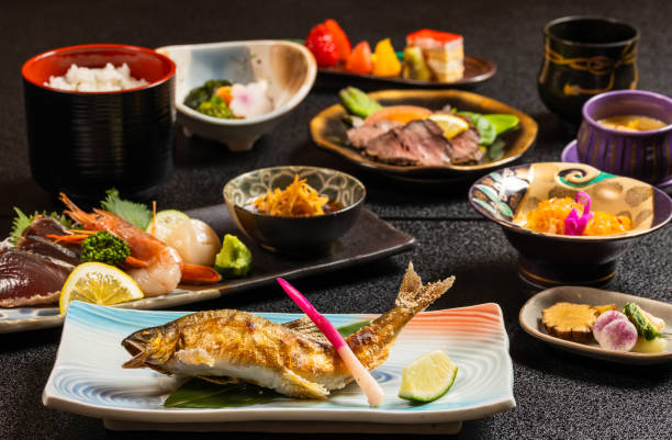 High end Japanese dinner set with Ayu SweetFish as the main focus