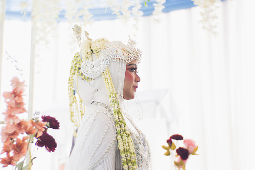 Wedding celebration with traditional Sundanese costumes in Indonesia