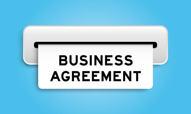 istock White coupon banner with word business agreement from machine on blue color background 2151818898