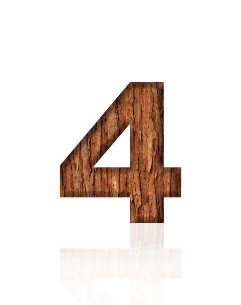 A close-up view of the number 4 sign mounted on a weathered wooden utility pole. The sign is attached with metal screws, indicating the pole’s identification number in an outdoor, rural setting.