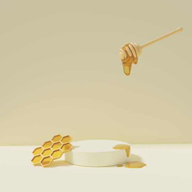 istock Mockup 3D background white podium with honeycomb for product presentation 2151829685