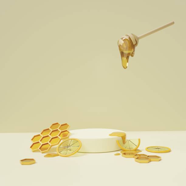 istock Mockup 3D background white podium with honeycomb for product presentation 2151829697
