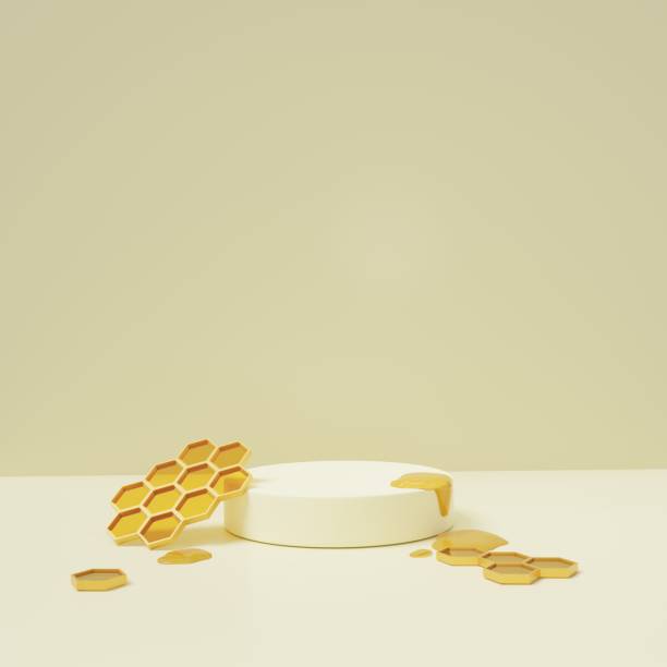 istock Mockup 3D background white podium with honeycomb for product presentation 2151829709