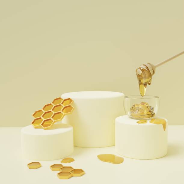 istock Mockup 3D background white podium with honeycomb for product presentation 2151829720