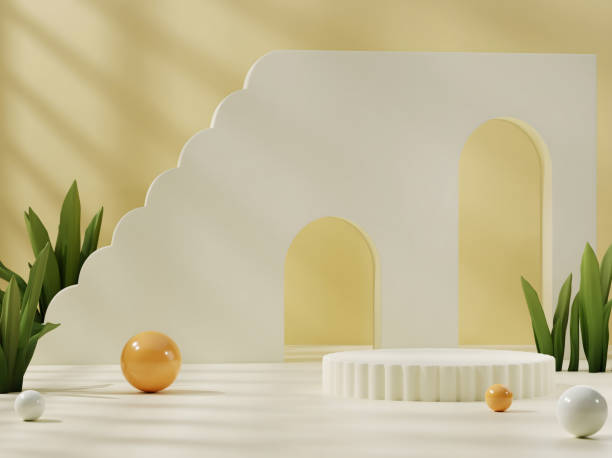 istock Premium 3D | Abstract minimalistic with empty podium set against a backdrop of orange for product demonstration 2151829906
