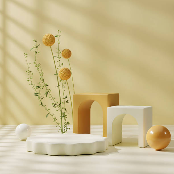 istock Premium 3D | Abstract minimalistic with empty podium set against a backdrop of orange for product demonstration 2151829919
