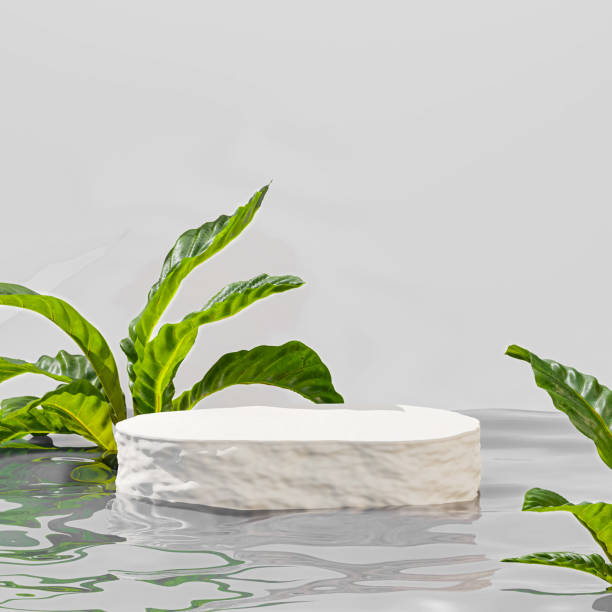 istock Premium 3D | Abstract minimalistic with empty podium set against a backdrop of showcasing natural goods for product demonstration 2151830544