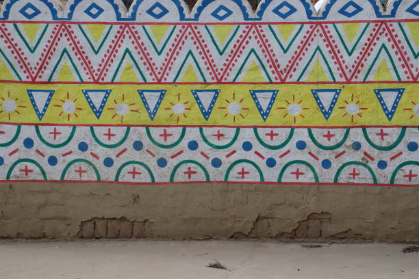 istock Rajasthani Decorated pattern on a clay wall with colored paintings 2151835856