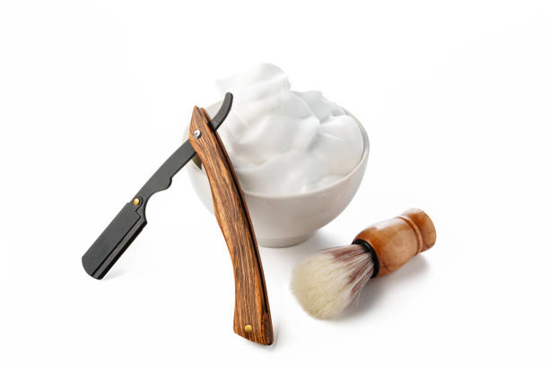 istock Vintage shaving razor and tools isolated on white 2151836654