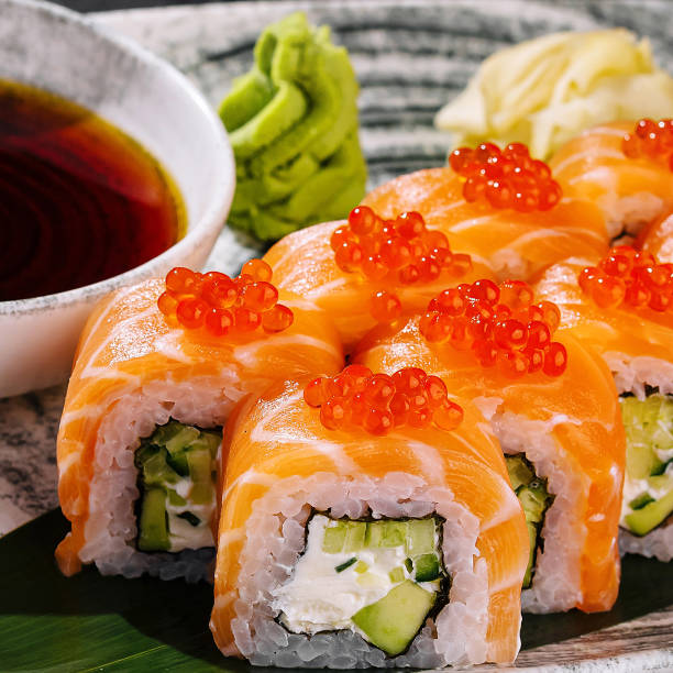 istock Exquisite sushi roll platter with salmon roe 2151838172