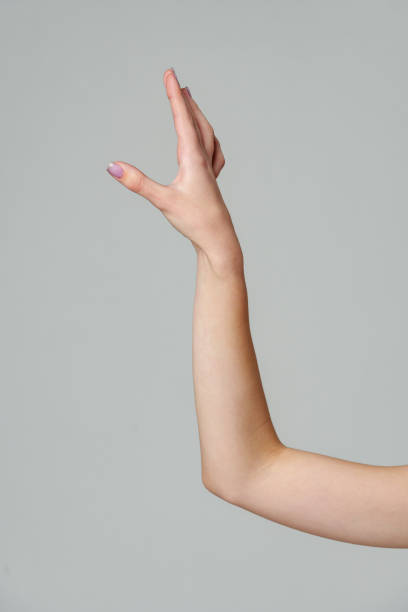 istock Female hand sign against gray background in studio 2151840478