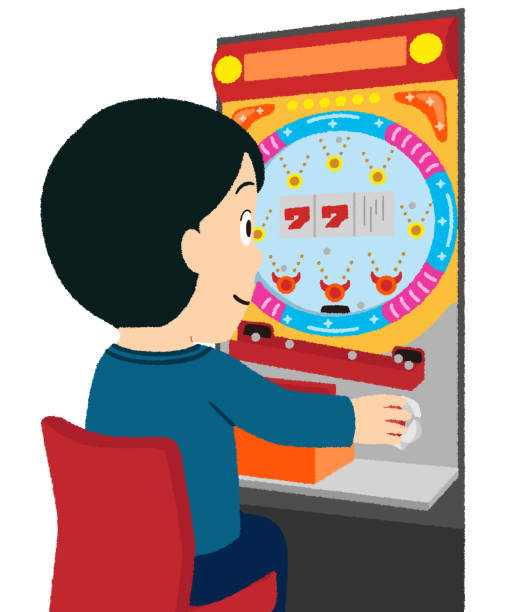 Pachinko(Man) Pachinko is an amusement machine played by shooting small silver balls onto a board with many nails driven into it. When the ball enters a prize slot, a score or prize ball is obtained in this Japanese game. pachinko machine stock illustrations