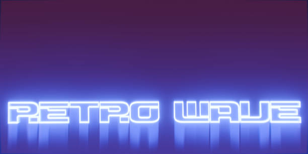 Retro Futuristic 80s font style. 3d text glow effect template for game, misic title, poster headline, old style. 3d render.
