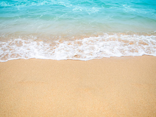 istock Sand Background Beige Beach Sea with Wave Water Smooth Texture Surface Shore Island at Coast, Calm Nature Yellow Summer Tropical Card Travel Tourism Holidays Mockup Beauty Cosmetic, Coastline Backdrop 2151850541