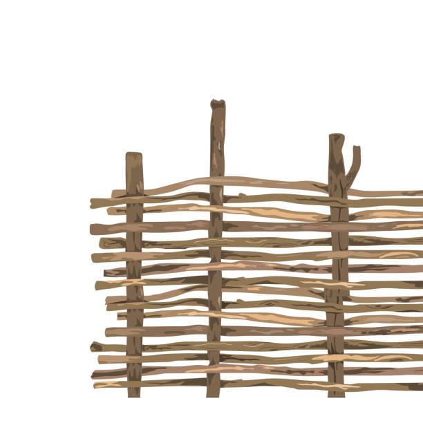 istock Wicker fence made of flexible willow or hazel wood, vector isolated illustration. Corner frame, border design element 2151853281