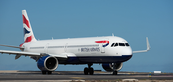 Tenerife, Spain may 2st, 2024. British Airways Airlines Airbus A321-251NX. Image of a British Airways Airlines plane taxiing at Tenerife