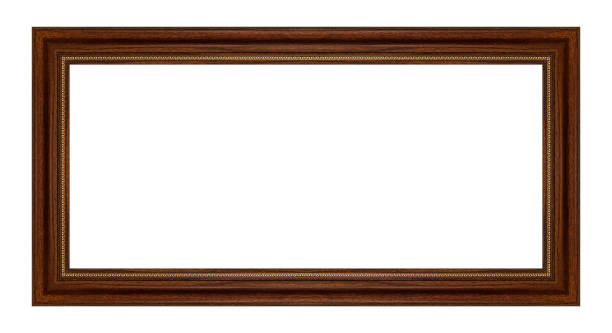 Brown wooden rectangle picture frame isolated on white background with clipping path