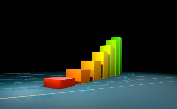 Business bar chart upward, financial report. Financial figures, data, analyzing, positive growth. 3D illustration
