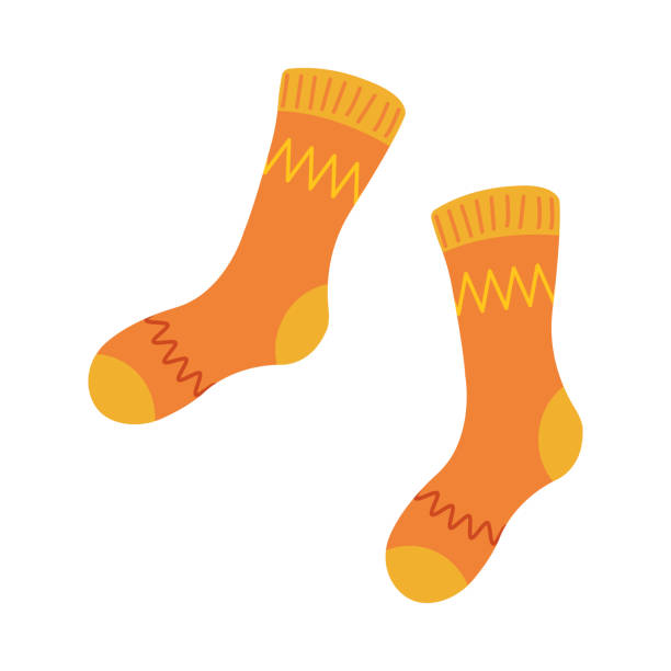 istock Knitted socks with ornament hand drawn cartoon illustration. Flat style design, isolated vector. Kids autumn, fall print element, seasonal warm, cozy clothes, knitting, handicraft, knitwear 2151868519