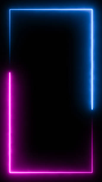 istock Abstract blue pink neon glowing line frame, animated moving led light screen box projection 3d rendering, empty blank space vertical presentation design background, futuristic laser sprectrum backdrop 2151869150