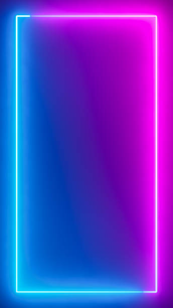 istock Abstract blue pink neon glowing line frame, animated moving led light screen box projection 3d rendering, empty blank space vertical presentation design background, futuristic laser sprectrum backdrop 2151869158