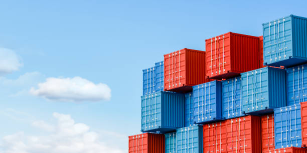 istock Stack of Cargo shipping in container terminal yard, global logistic freight supply chain network distribution, export and import business commercial technology concept 3d rendering 2151869265
