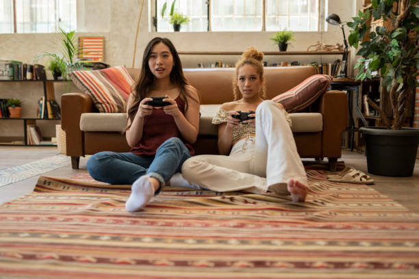 Intense Gaming Session in a Cozy Living Room