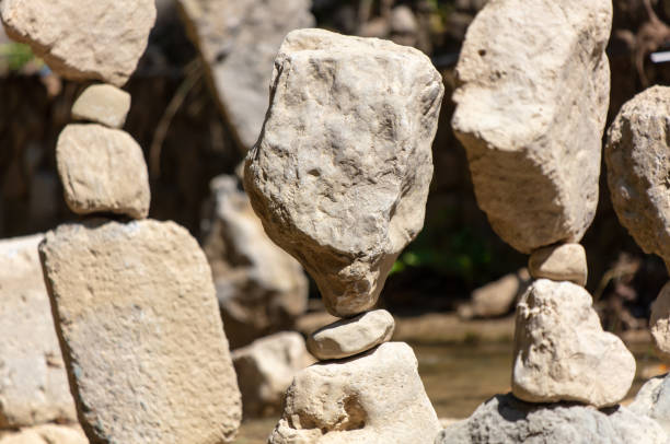 Pyramids of stones on the river.