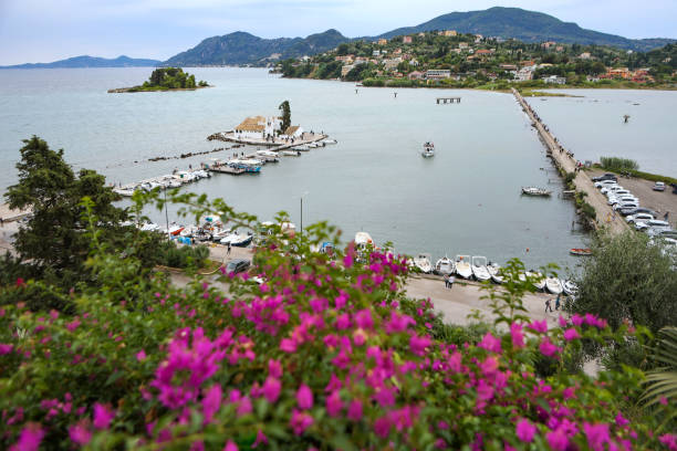 Holy Monastery of Panagia Vlacherna and Mouse Island in Corfu, Greece.