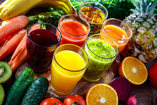 istock Glasses with fresh organic vegetable and fruit juices 2151877558