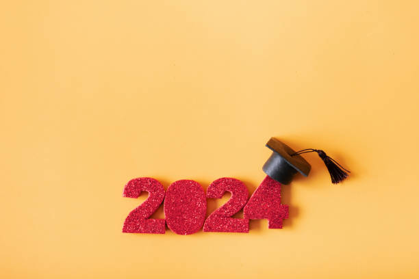 istock Red glitter number 2024 with graduated cap. Class of 2024 concept. 2151879155