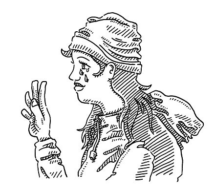 Hand-drawn vector drawing of a Sad Young Woman making a Good Bye Gesture. Black-and-White sketch on a transparent background (.eps-file). Included files are EPS (v10) and Hi-Res JPG.