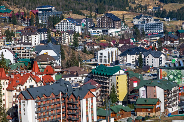 istock modern building complex in a mountainous area, a ski resort. Landscape design 2151880852