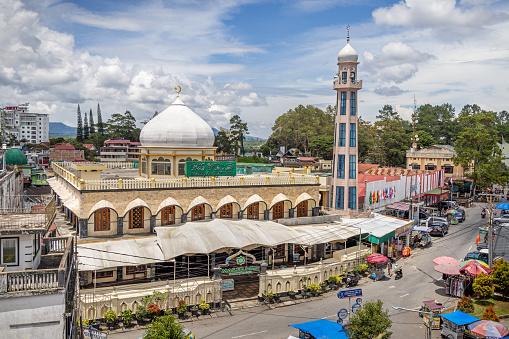 Bukittinggi, West Sumatra, Indonesia - February 5th 2024:  The grand mosque seen from a high building