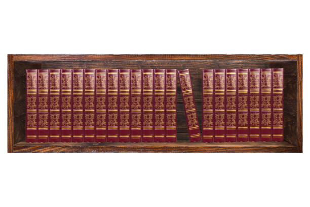 Empty, dark, wooden bookshelf isolated on a white background