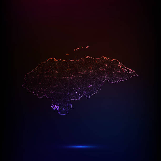 Honduras Map Outline With Stars And Lines Multi Colors Abstract Honduras Map Outline With Stars And Lines Multi Colors Abstract Framework Futuristic Low 