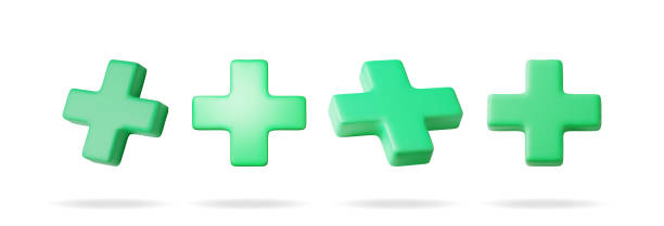 istock 3D set of green cross sign isolated on white 2151886697