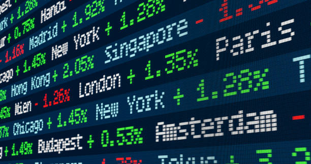 Stock ticker with index changes of the global markets.