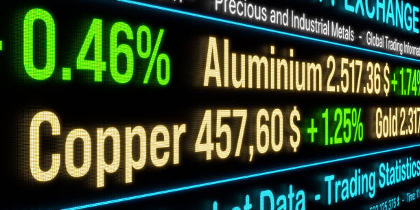 istock Trading screen with commodity ticker with prices for industrial metals. 2151888720