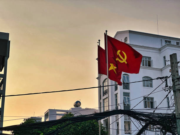 istock Vietnamese flag in the evening 2151889266
