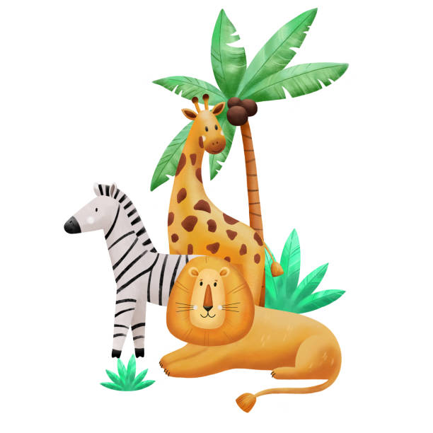 istock Kids illustration with lion, giraffe and zebra. Kids design elements for postcard, poster, t-shirt design and other. 2151890748