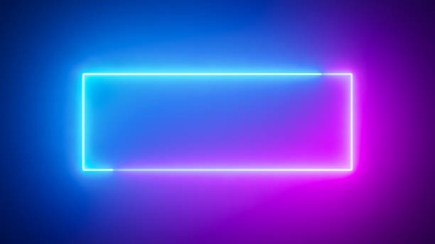 Abstract blue pink neon glowing line frame, animated moving led light screen box projection 3d rendering, empty blank space vertical presentation design background, futuristic laser sprectrum backdrop