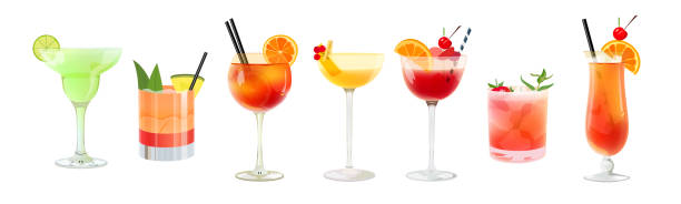 istock Cocktails set of 7 illustration isolated on a white background 2151898881