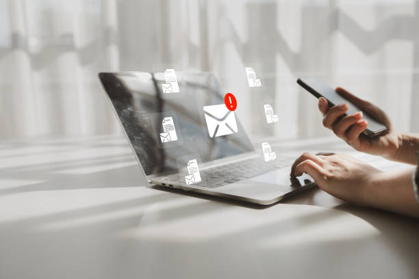 istock Email checking on websites, official business communication via professional business email sending, spam checking on email provider websites. Business contact concept. 2151901378