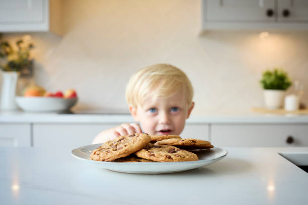 istock Mischievous Young Boy Taking Giant Cookie From Plate In Kitchen At Home 2151905626